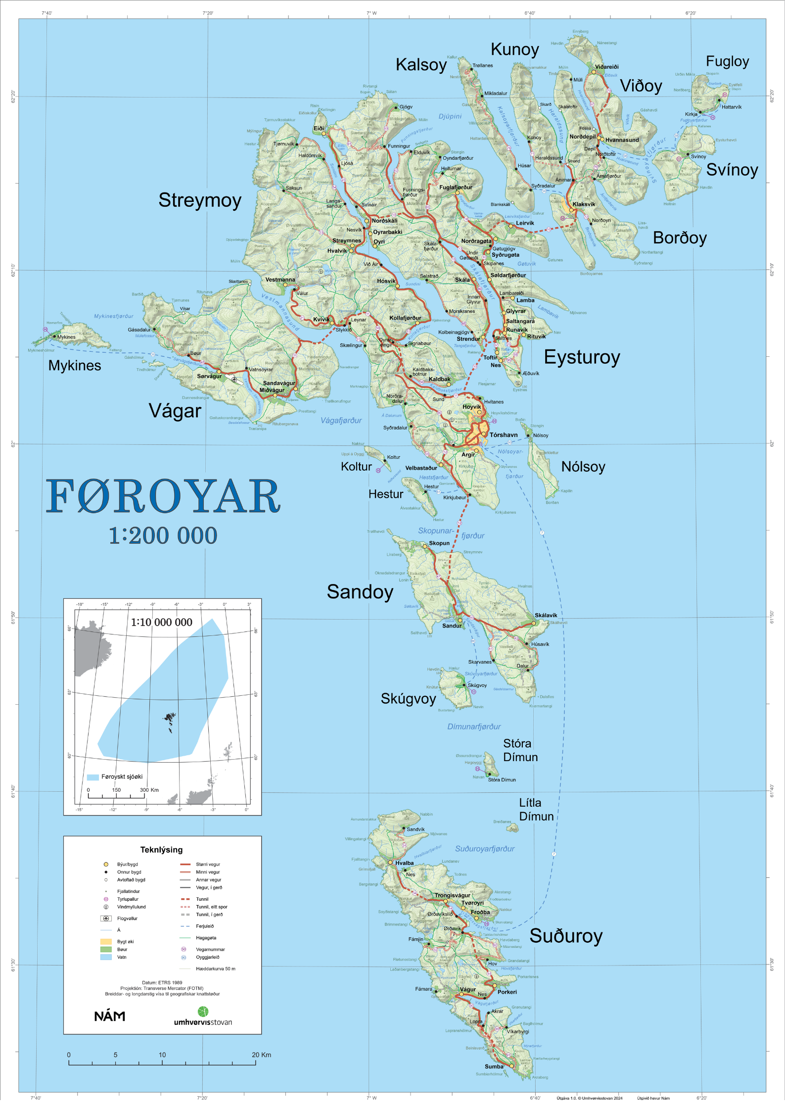 Føroyakort 1:200 000 (NÁM 2024 )